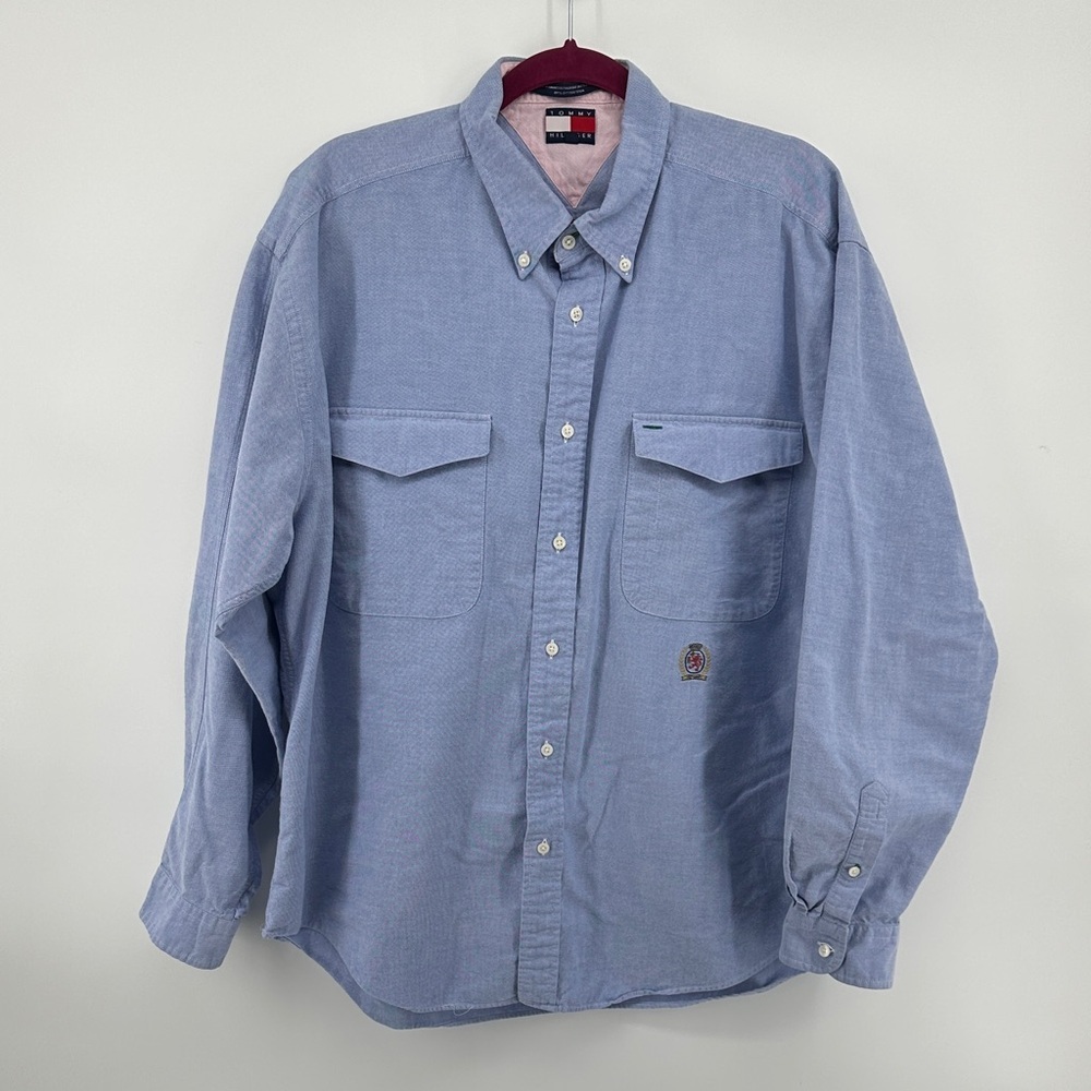Tommy Hilfiger VTG 90s Heritage Preppy Light Blue Casual Button Down Shirt SzXL